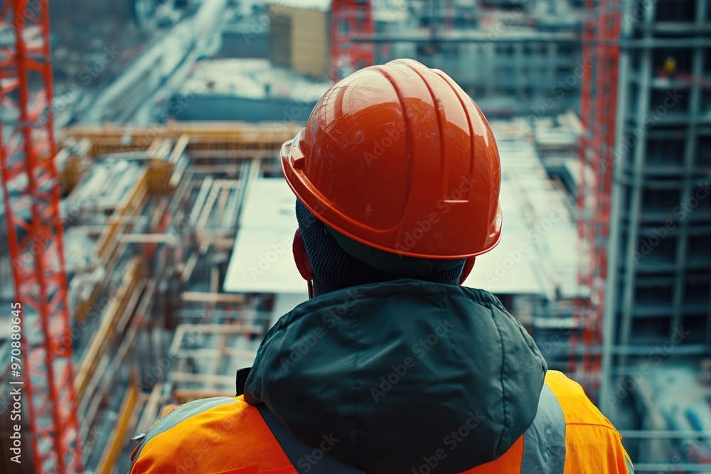 Construction Worker Wearing a Hard Hat and Safety Vest Construction Worker Wearing a Hard Hat and Safety Vest