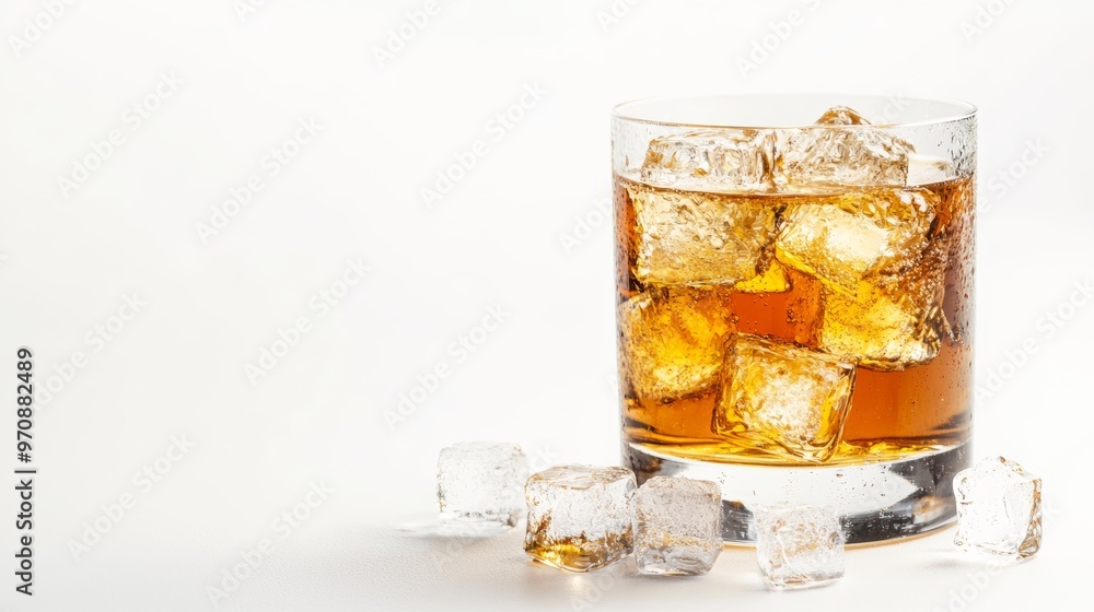 Original glass of Somersby pear cider with ice cubes on white. Original glass of Somersby pear cider with ice cubes on white.