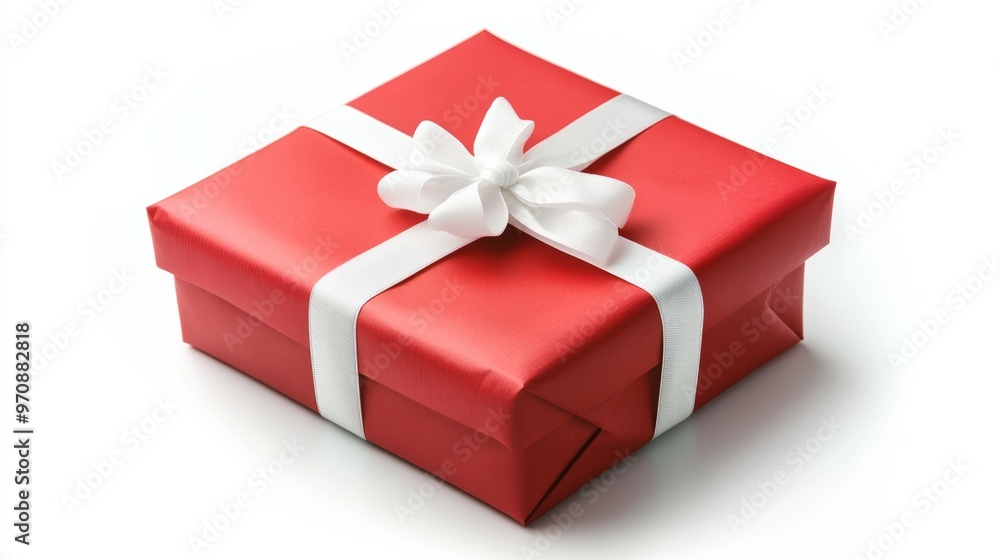Gift in a red package on a white background. Happy Holidays. Gift in a red package on a white background. Happy Holidays.