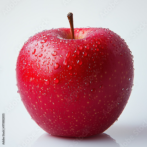 A single red apple with wat...