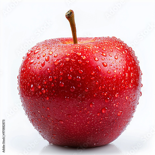 A single red apple with wat...