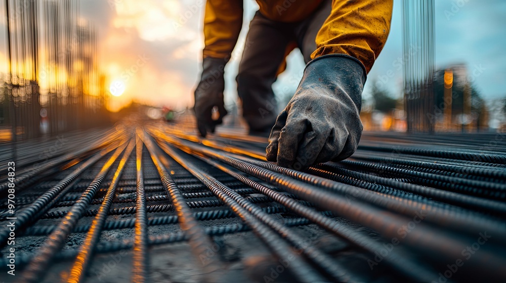 custom made wallpaper toronto digitalConstruction Worker Arranging Reinforcing Steel Bars