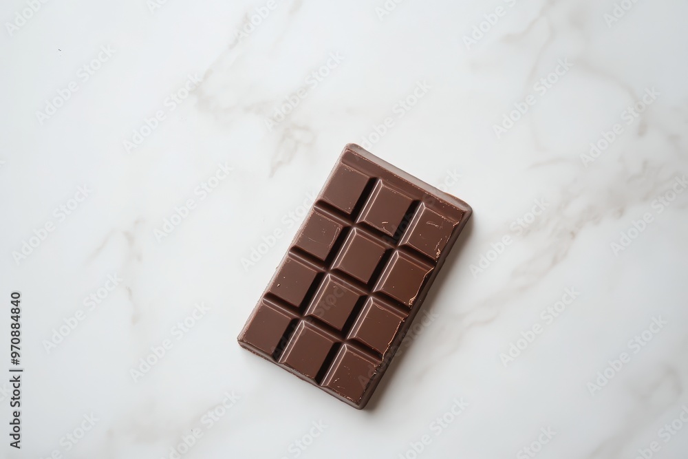 A chocolate bar placed on a marble surface, ready for enjoyment. A chocolate bar placed on a marble surface, ready for enjoyment.