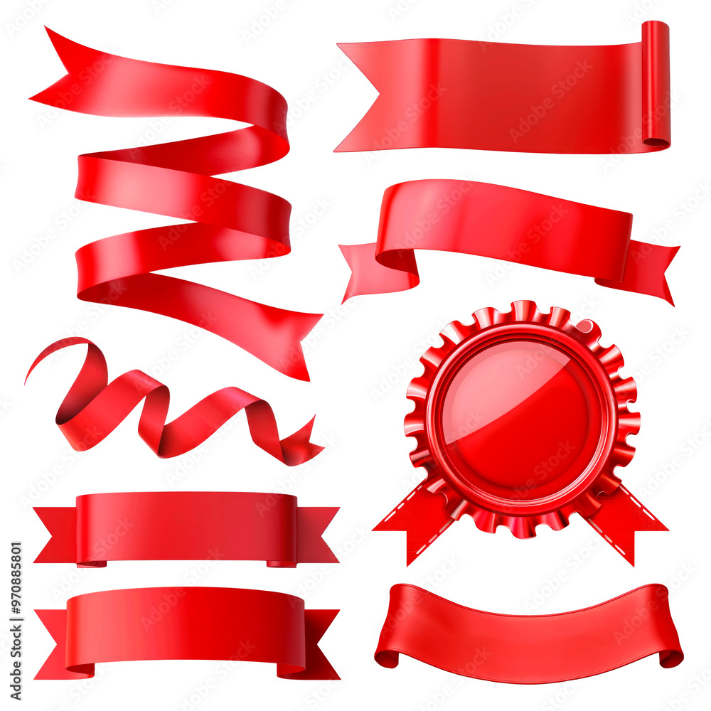 PNG red ribbon banner element set, transparent background PNG red ribbon banner element set, transparent background