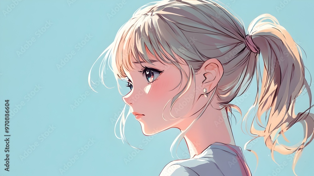 Bashful Anime Girl with Pigtails in Soft Pastel Tones and Minimal Background Bashful Anime Girl with Pigtails in Soft Pastel Tones and Minimal Background
