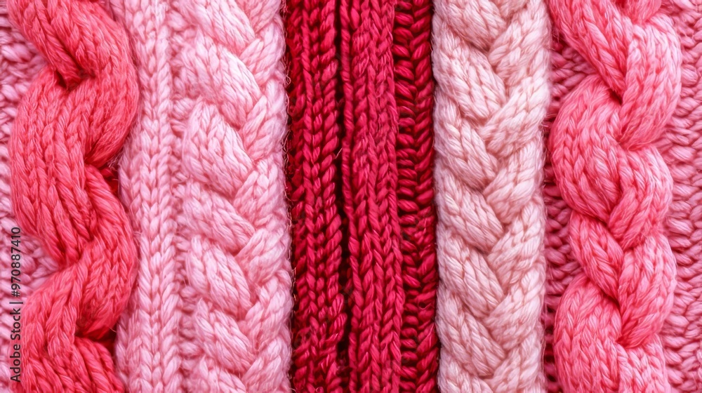 Pattern fabric made of wool. Handmade knitted fabric pink and red wool background texture Pattern fabric made of wool. Handmade knitted fabric pink and red wool background texture