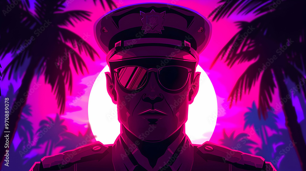 Vector Illustration Police Officer Patrolling Vector Illustration Police Officer Patrolling
