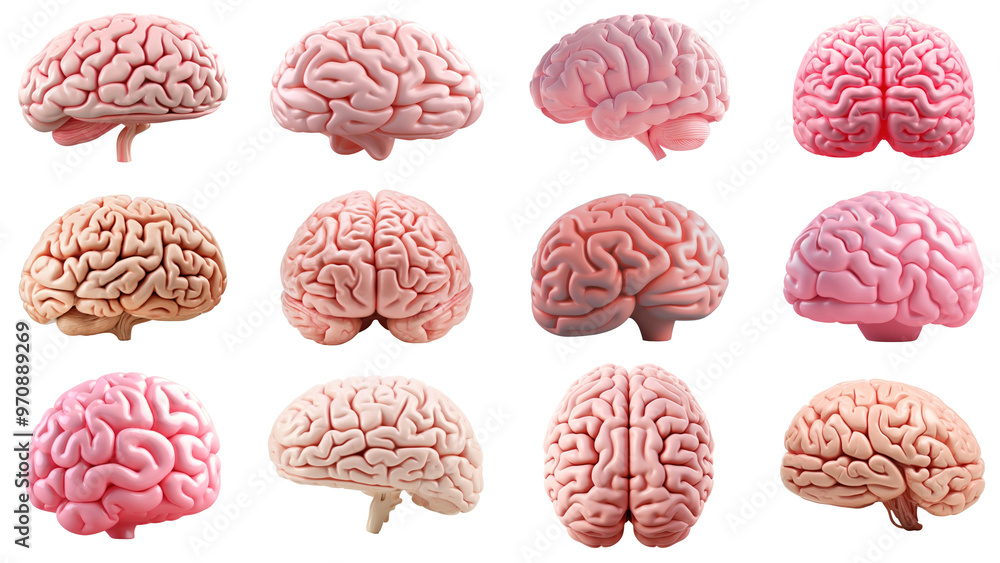 PNG 3d pink human brain element set, transparent background PNG 3d pink human brain element set, transparent background