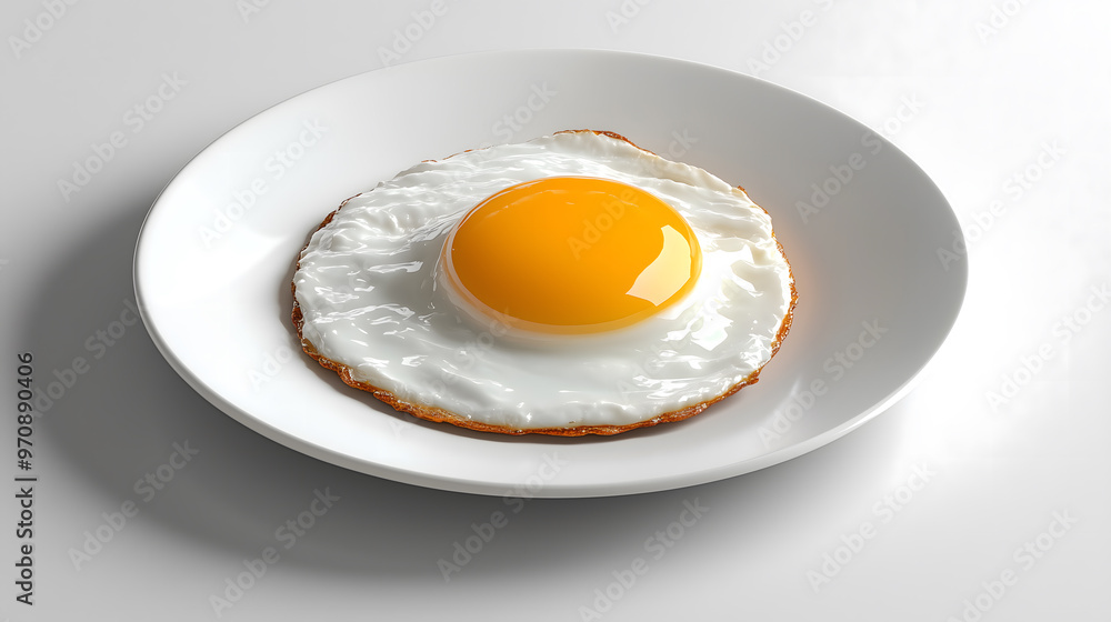Single fried egg on white plate, minimalist composition. Single fried egg on white plate, minimalist composition.