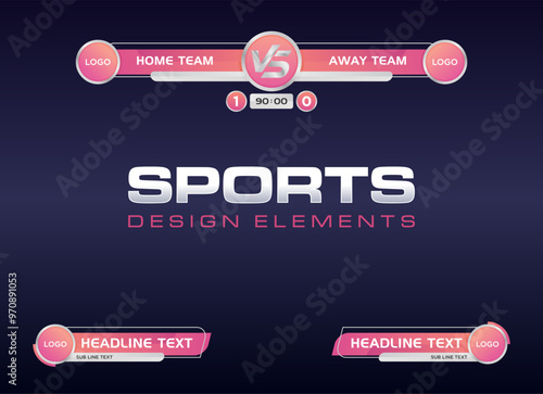 Pink Modern Sports Scoreboard Vector Overlay Template with Team Logos and Match Details