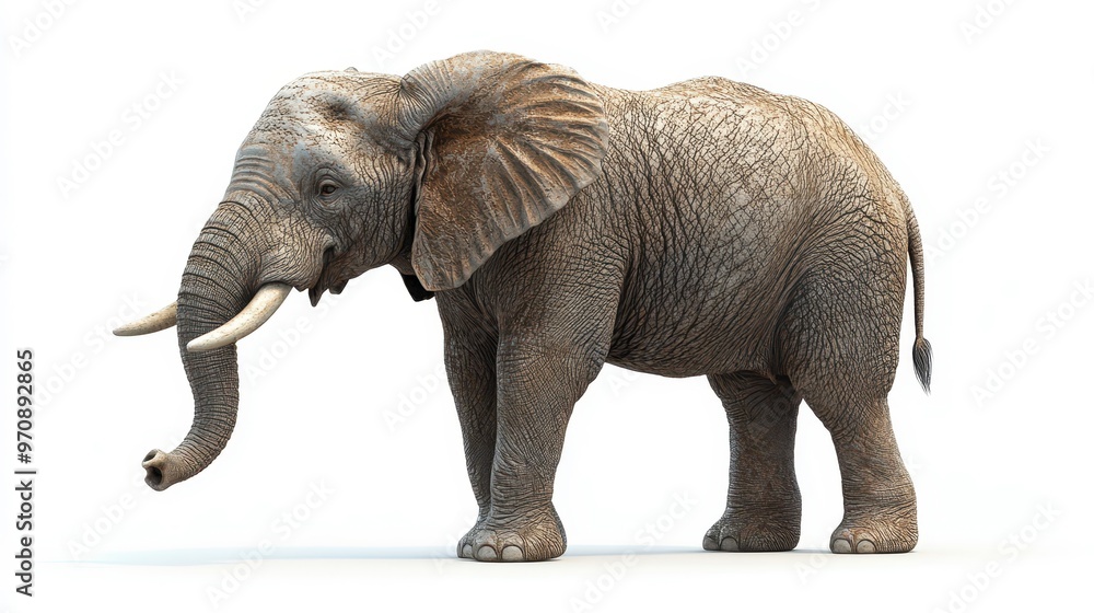 Fototapeta premium Elephant clipart, element, 3D illustration, realistic, isolated on white background