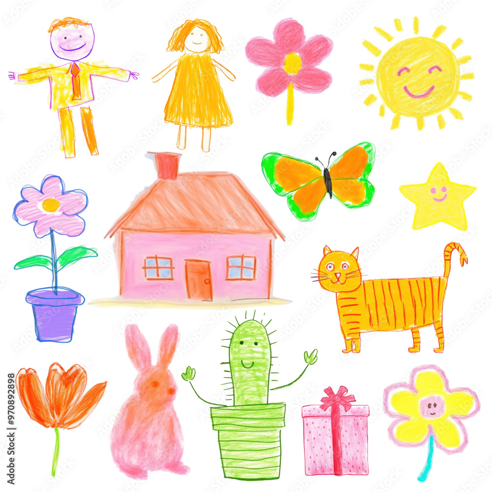 Fototapeta premium PNG kid doodle element set, transparent background