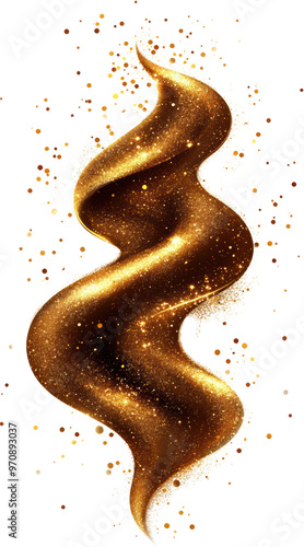 Golden Glittering Swirl Isolated on Black Background