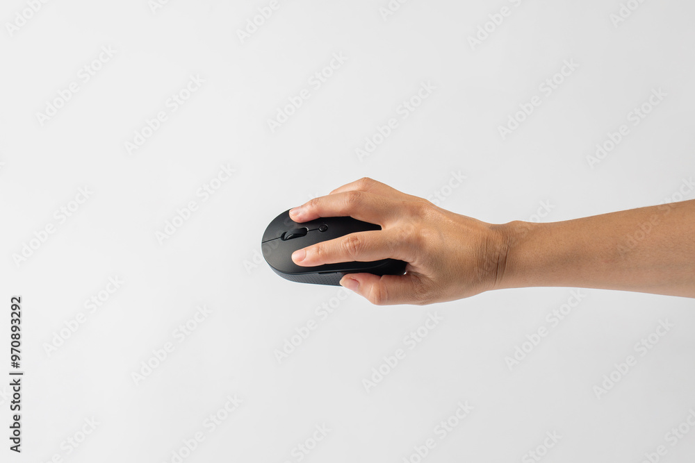 Computer mouse wireless and hand on white background. Computer mouse wireless and hand on white background.