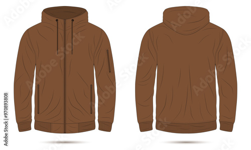 Brown hoodie bomber jacket mockup front and back view