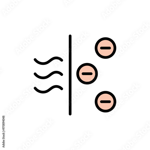 Ionizer vector icon. Air flow color sign. Air streams of air with charged particles. Ions. Negative ions. Purifier symbol logo illustration. Simple style design isolated on white background.