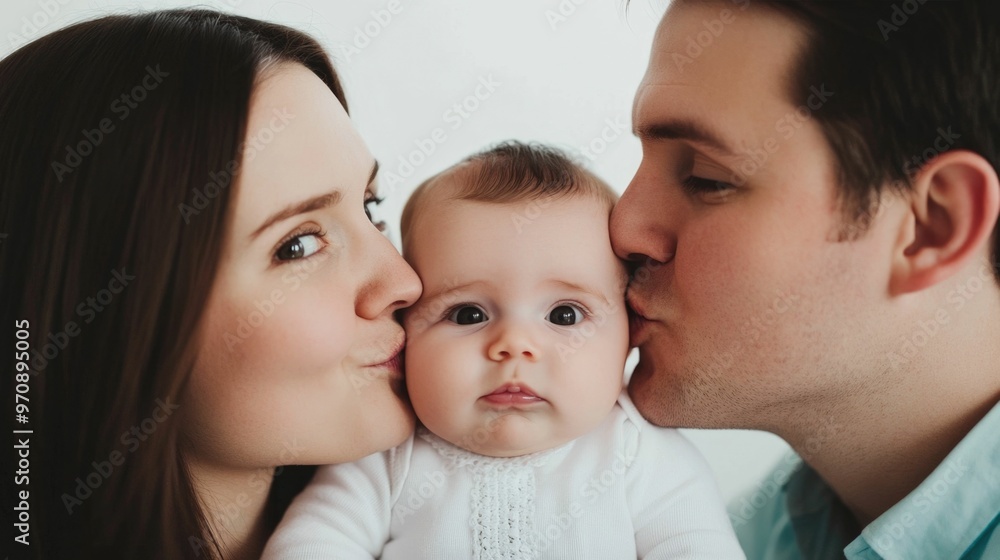 Loving Parents Tenderly Kissing Their Newborn Baby on the Cheeks Capturing the Joyous Intimacy and Heartwarming Affection of a Family Moment Loving Parents Tenderly Kissing Their Newborn Baby on the Cheeks Capturing the Joyous Intimacy and Heartwarming Affection of a Family Moment