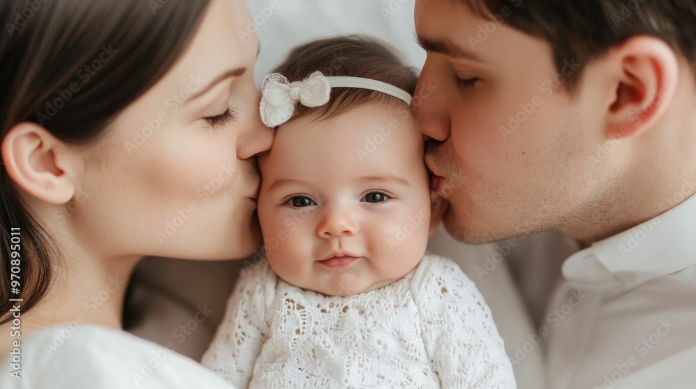 Loving parents gently cradling and kissing their newborn baby their faces beaming with pure joy and profound affection A heartwarming intimate family moment captured in a tender closeup portrait Loving parents gently cradling and kissing their newborn baby their faces beaming with pure joy and profound affection A heartwarming intimate family moment captured in a tender closeup portrait