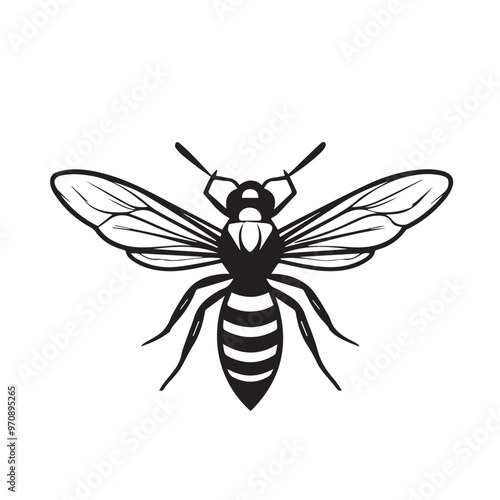 Wasp in cartoon, doodle style . Image for t-shirt, web, mobile apps and ui. Isolated 2d vector illustration in logo, icon, sketch style, Eps 10, black and white. AI Generative