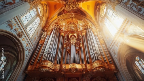 Pipe organ in catholic cathedral church