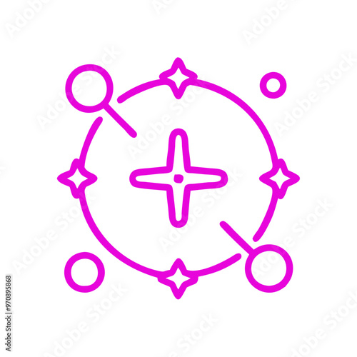 Enigmatic pink magic circle icon design with stars on white background 
