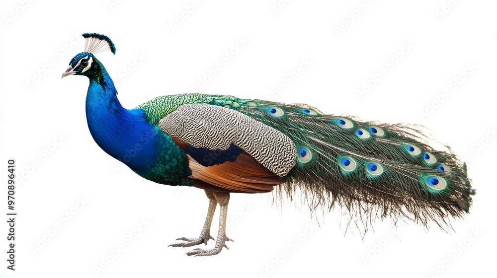 Fototapeta premium Beautiful Peacock Isolated On White Background.
