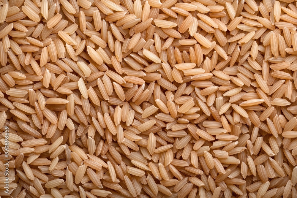 A close-up view of raw brown rice grains, showcasing their unique texture and natural color, perfect for culinary themes. A close-up view of raw brown rice grains, showcasing their unique texture and natural color, perfect for culinary themes.