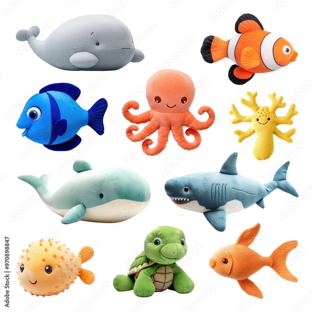 Naklejka premium PNG cute plush sea animal element set, transparent background