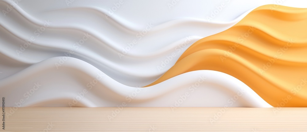 Obraz premium A modern abstract wall design featuring soft waves in white and orange tones, perfect for creative backgrounds and minimalist aesthetics.