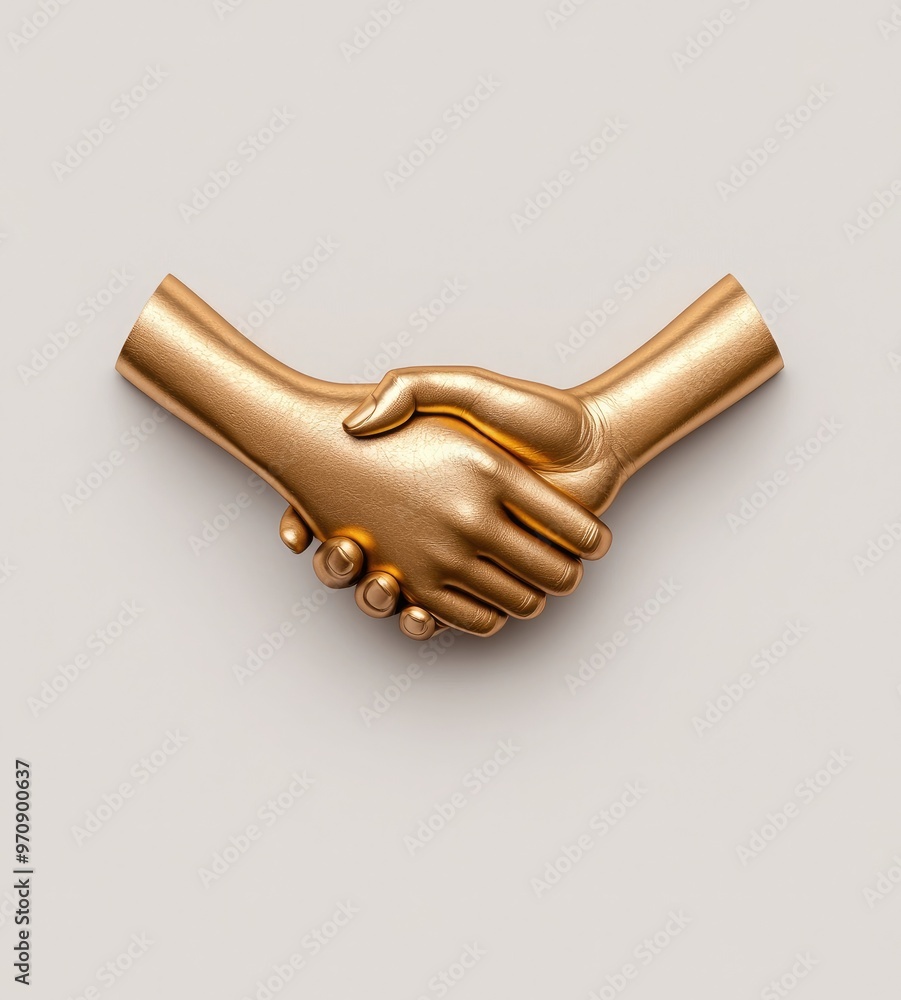 A modern golden handshake symbol representing partnership, trust, agreement, and collaboration in a minimalistic style. A modern golden handshake symbol representing partnership, trust, agreement, and collaboration in a minimalistic style.