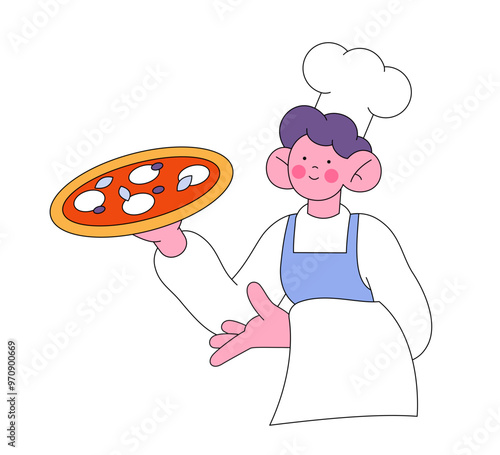 Chef serving a pizza