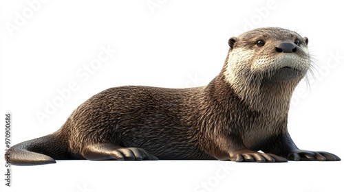 Otter clipart, element, 3D illustration, realistic, isolated on white background