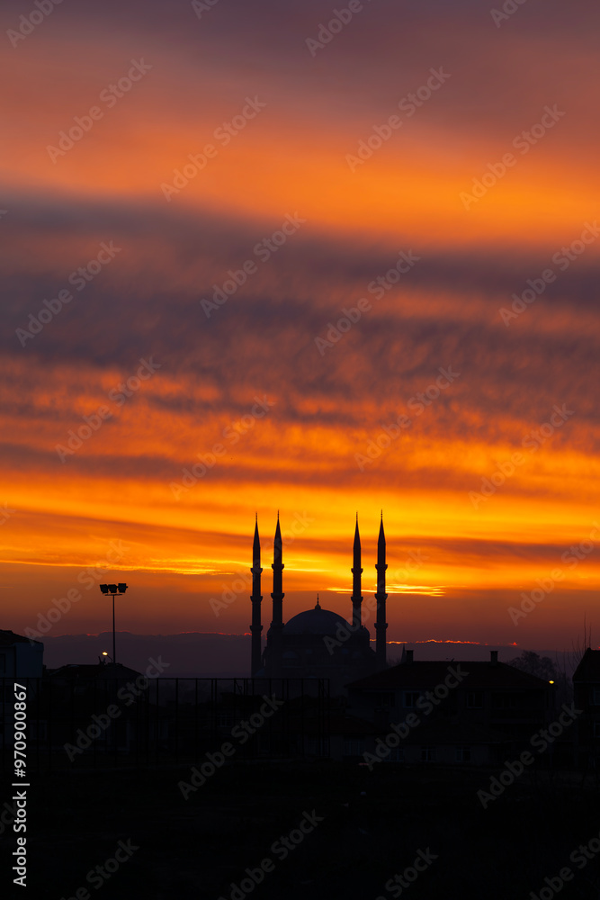 Naklejka premium Selimiye Mosque exterior view in Edirne City of Turkey. Edirne was capital of Ottoman Empire.