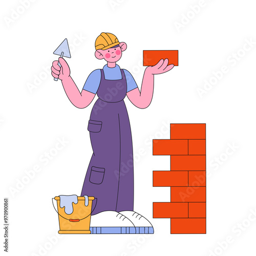 Builder holding a brick and a trowel