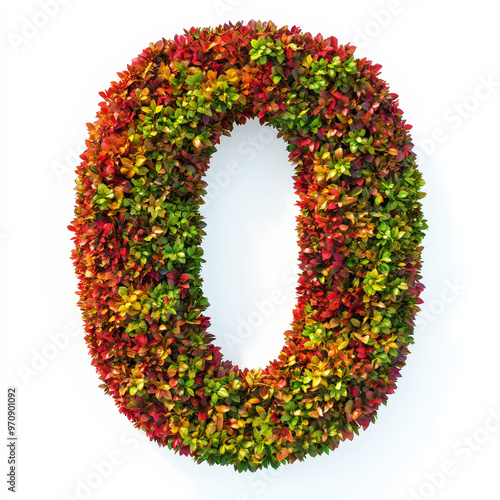 Alphabet letter O made of fall leaves, flowers. berries. Vibrant autumn colours. White clean background. Generative AI