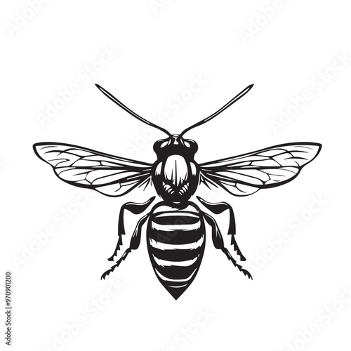 Wasp in cartoon, doodle style . Image for t-shirt, web, mobile apps and ui. Isolated 2d vector illustration in logo, icon, sketch style, Eps 10, black and white. AI Generative