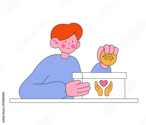 Man donating coin in charity box