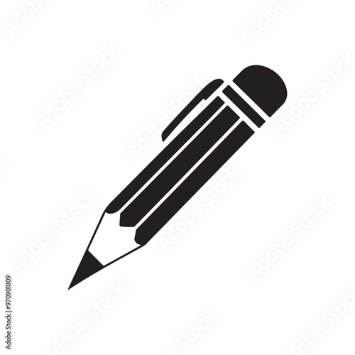 vector of black silhouette of pencil with fully editable