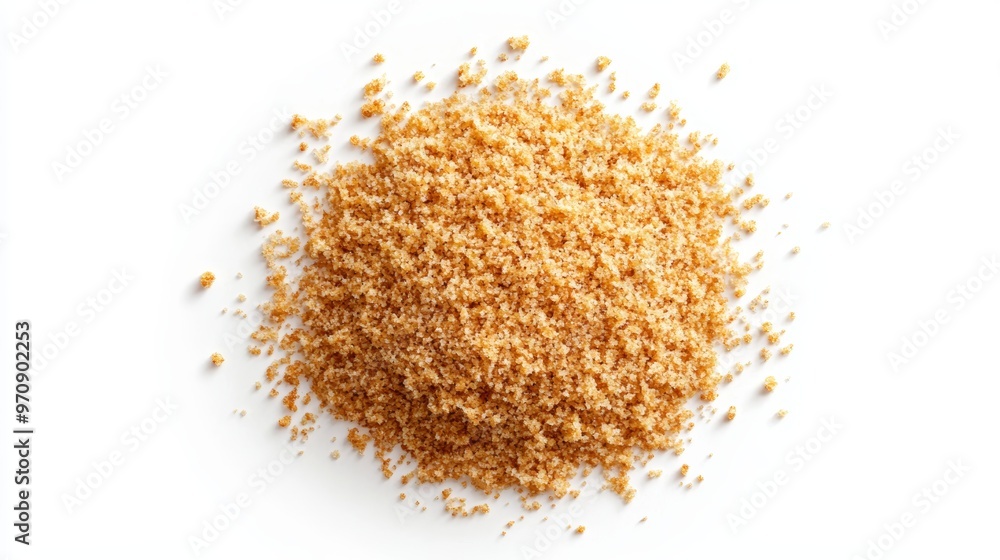 Heap of Bread Crumbs Isolated. Scattered Crushed Rusk Bread Crumbs for Nuggets Panko on White Background Top View Heap of Bread Crumbs Isolated. Scattered Crushed Rusk Bread Crumbs for Nuggets Panko on White Background Top View