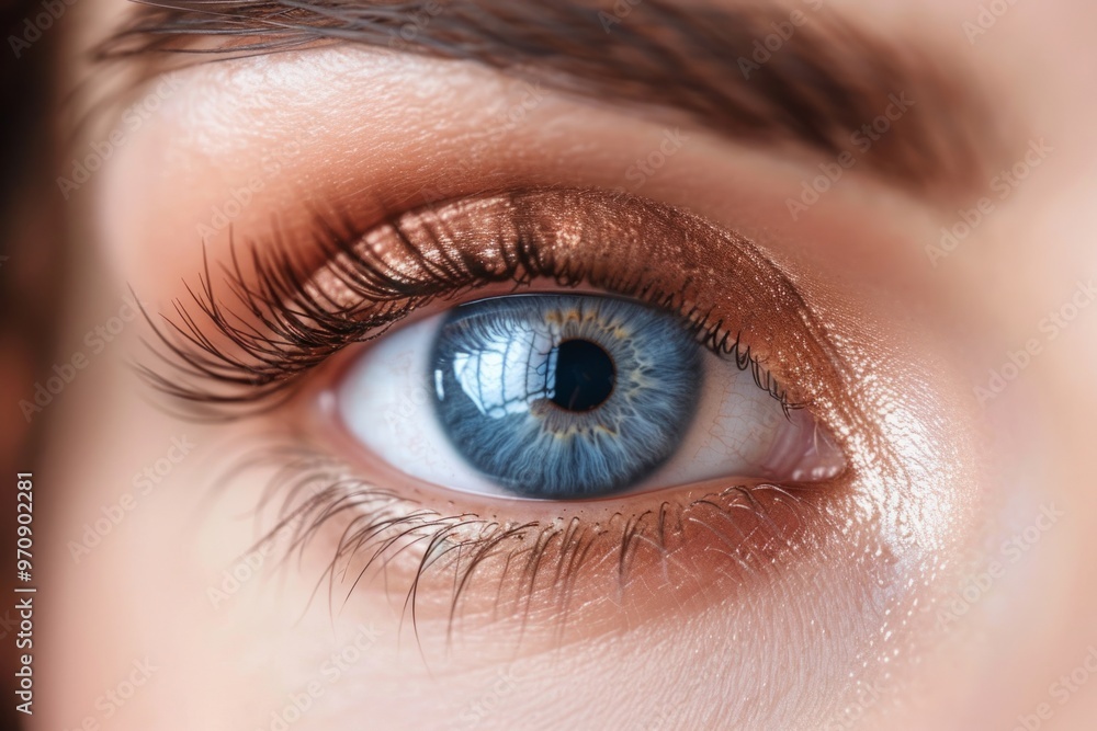 Obraz premium Woman with blue eyes showing long black eyelashes