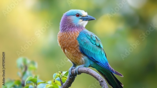 Close-up of a Colorful Indian Roller Bird photo