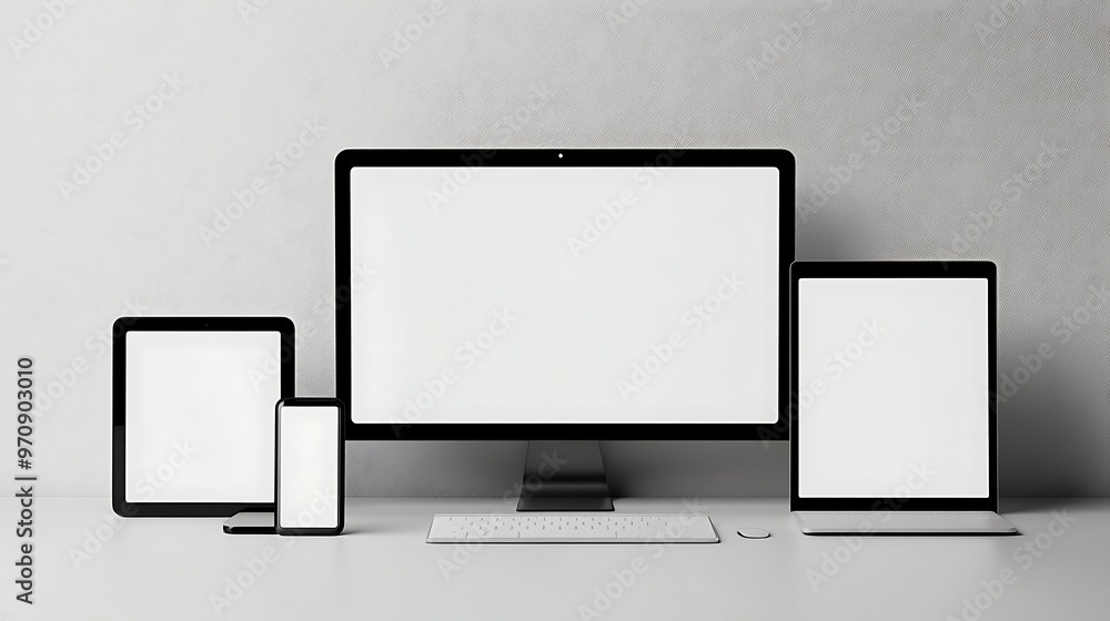 Modern Workplace Setup with Blank Screens Modern Workplace Setup with Blank Screens