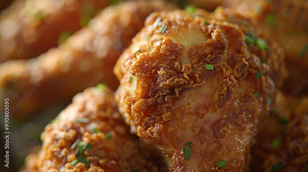 A close up a shot of fried chicken drumsticks highlight food A close up a shot of fried chicken drumsticks highlight food