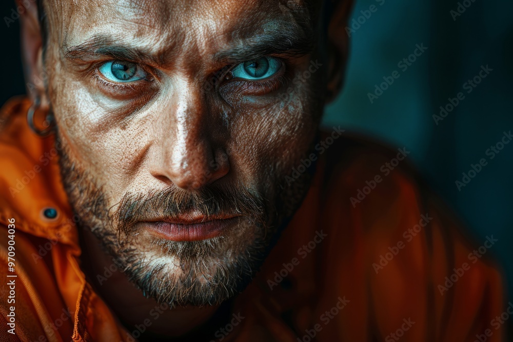 Criminal prisoner in a prison cell Criminal prisoner in a prison cell