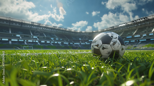 Football Soccer Ball on Grass Field: On a stadium field. photo