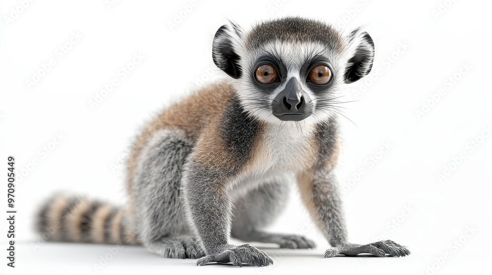 Obraz premium Lemur clipart, element, 3D illustration, realistic, isolated on white background