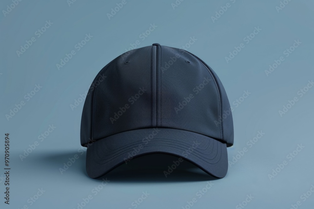 Blue baseball cap on blue background Blue baseball cap on blue background