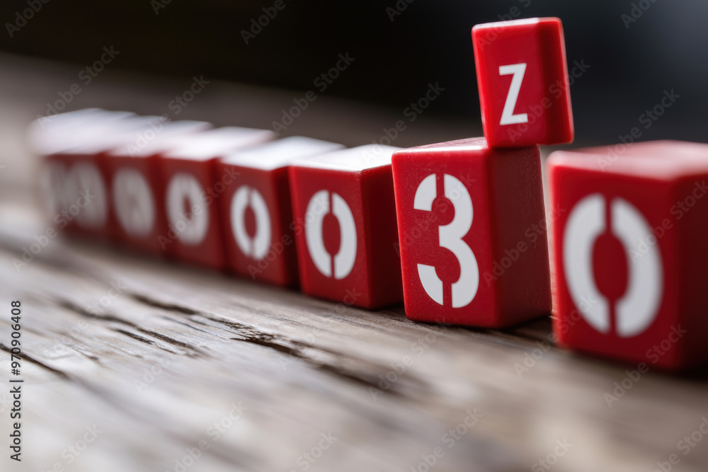 image features red blocks arranged in line, displaying numbers and ...