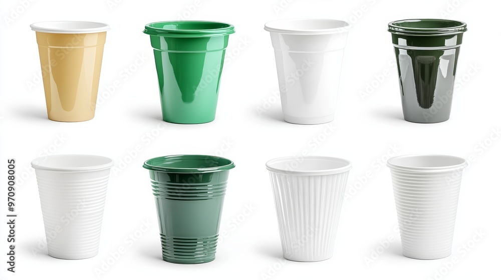 Collage with plastic cup isolated on white Collage with plastic cup isolated on white