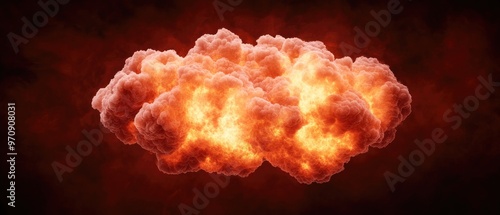 An explosive fire cloud depicting vivid orange flames against a dark background, symbolizing destruction and power. photo